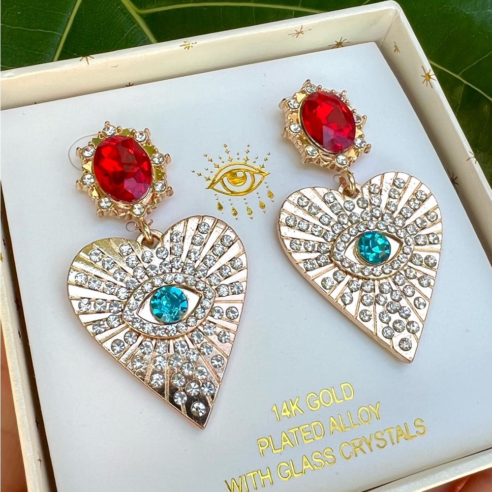 EYE CANDY Eye Heart CZ Crystal Earrings